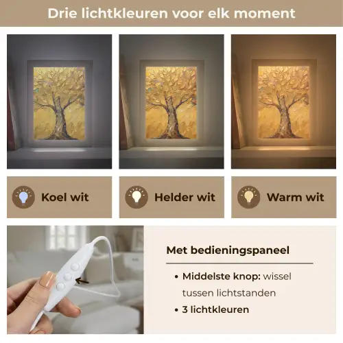 Goud - Boom - Abstract - Modern Light Box met kabel (Tafellamp) klein -USP_lichtkleurNL