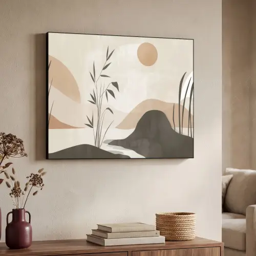 Japandi - Landschap - Beige Textielframe zwart klein -sfeer3