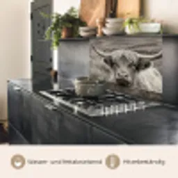 Schotse hooglander - Zwart - Wit - Hout keuken achterwand 2 middel -usp_DE