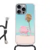 Palmboom - Strandhuis - Roze Hoesje iPhone 16 Pro Max met koord klein -3d