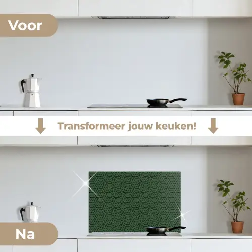 Donkergroen - Patroon - Lijnen - Zwart keuken achterwand spatscherm klein 900 -voor_na_NL