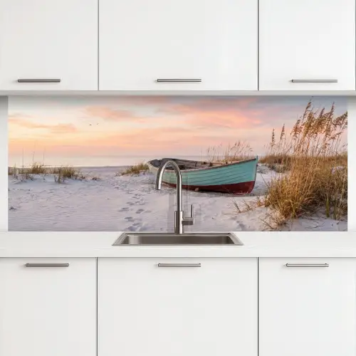 Rustiek - Roeiboot - Zandstrand keuken achterwand 2 middel -3d