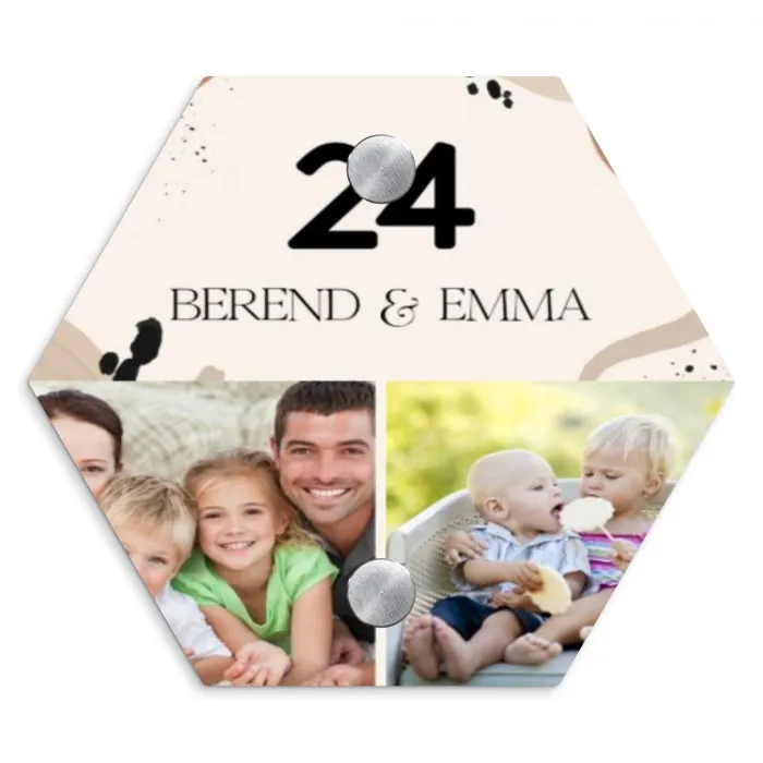 Zachte tinten met foto's - Klassiek Naambord Hexagon klein -3d