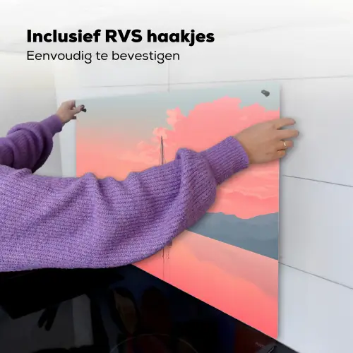 Zeilboot - Roze zee - Zonsondergang - Bergen Inductie beschemer met haakjes middel -ky-ophangen-nl