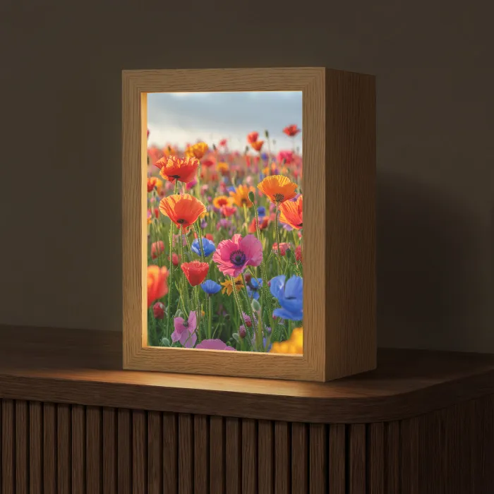 Bloemen - Klaprozen - Kleurrijk - Natuur Light Box met kabel (Tafellamp) klein -z3d_website