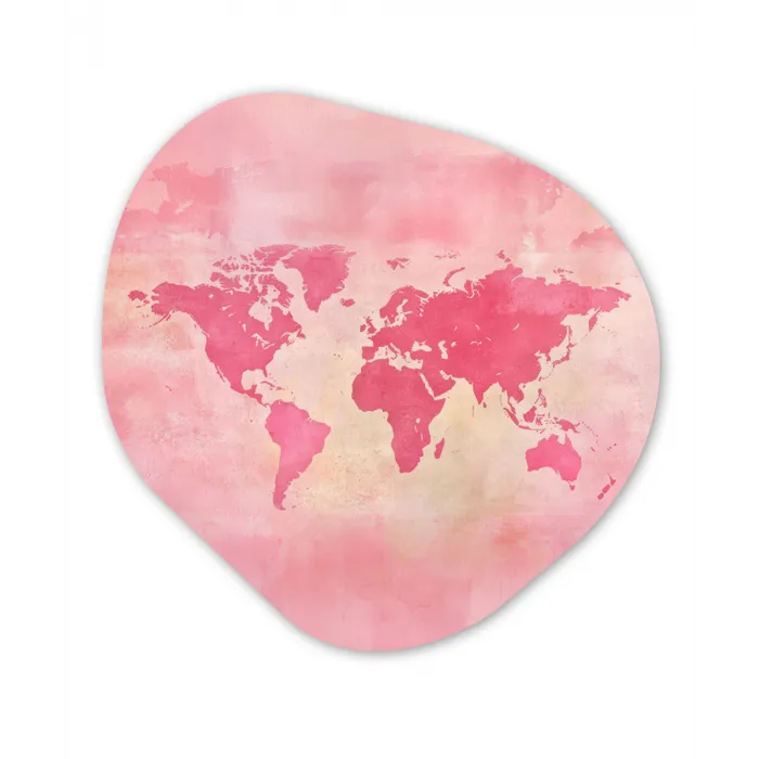 Wereldkaart - Roze - Vaag Wandcirkel Organisch Plexiglas middel -3d