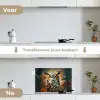Uil - Vogel - Bloemen - Planten - Botanisch keuken achterwand spatscherm klein -voor_na_NL