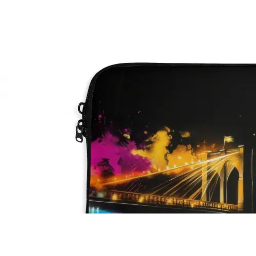 Skyline - Brug - Verlichting - Kleuren laptophoes neopreen klein -detail