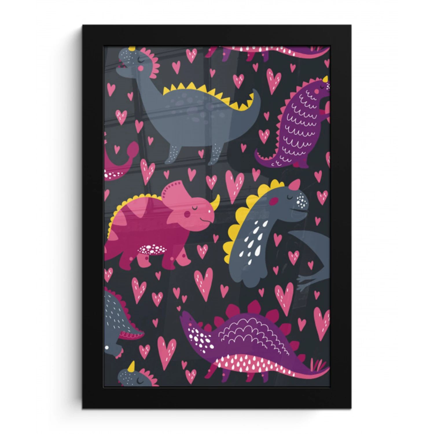 Dinosaurus - Kind - Patronen - Roze - Meisjes fotolijst zwart zonder passe partout klein -3d