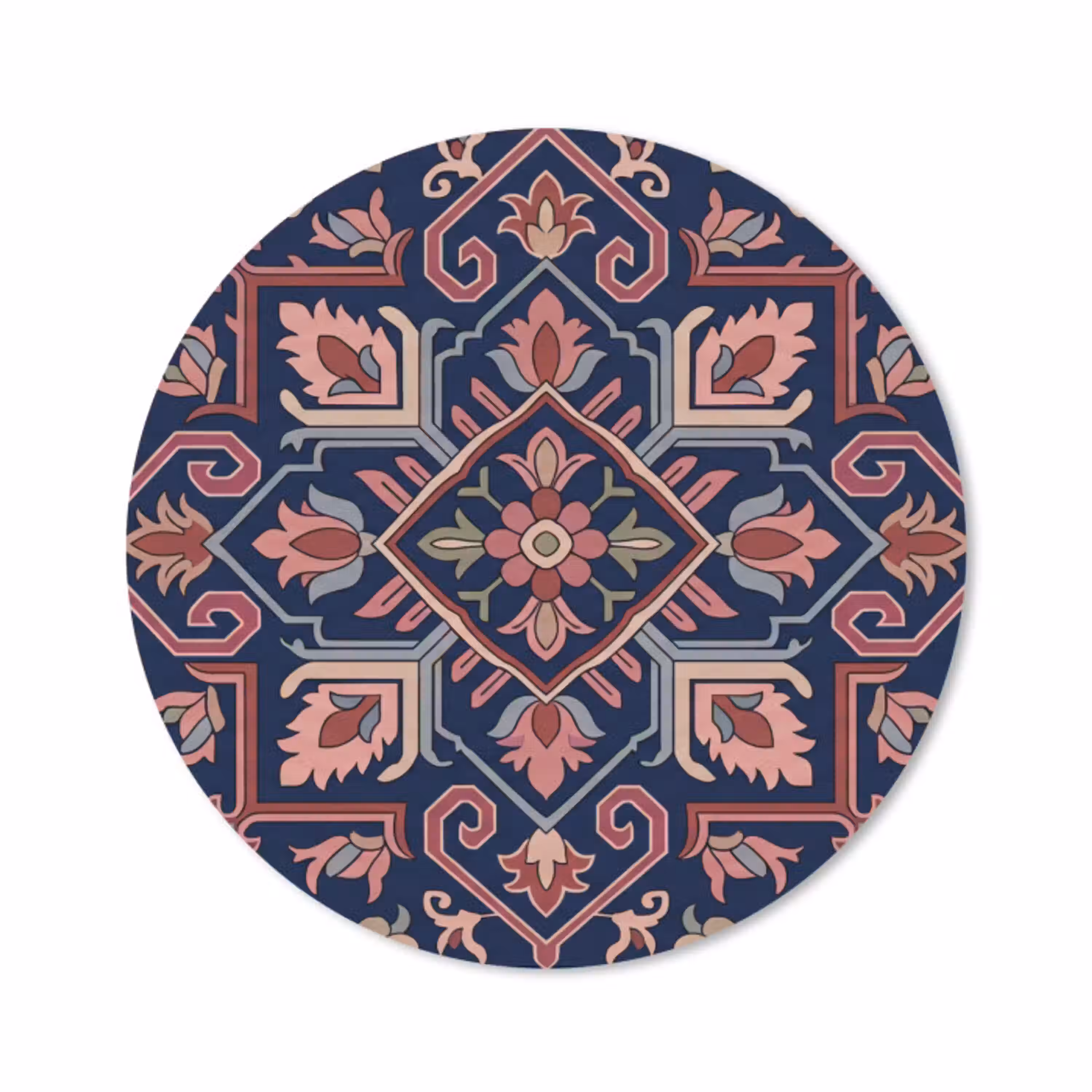 Patroon - Oosters - Floraal - Blauw - Klassiek Muismat rond klein -3d