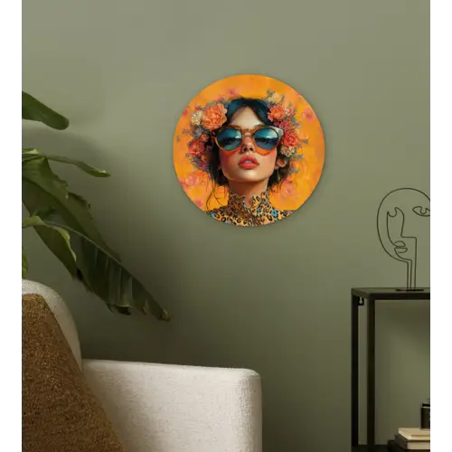 Vrouw - Bloemen - Aesthetic - Oranje Wandcirkel plexiglas klein -sfeer3