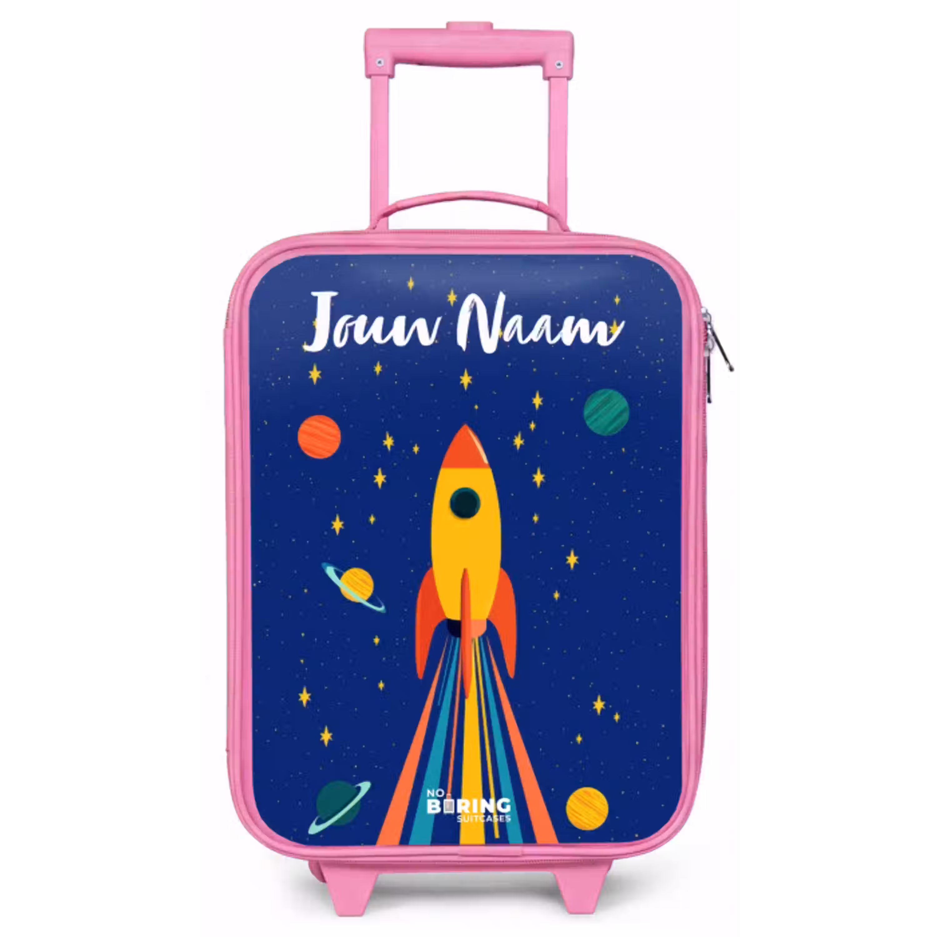 Raket - Sterren - Planeet - Ruimte Kinderkoffer - Roze klein -zz3dotto