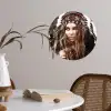 Vrouw - Indianentooi - Veren - Strepen Wandcirkel behangsticker klein -sfeer3