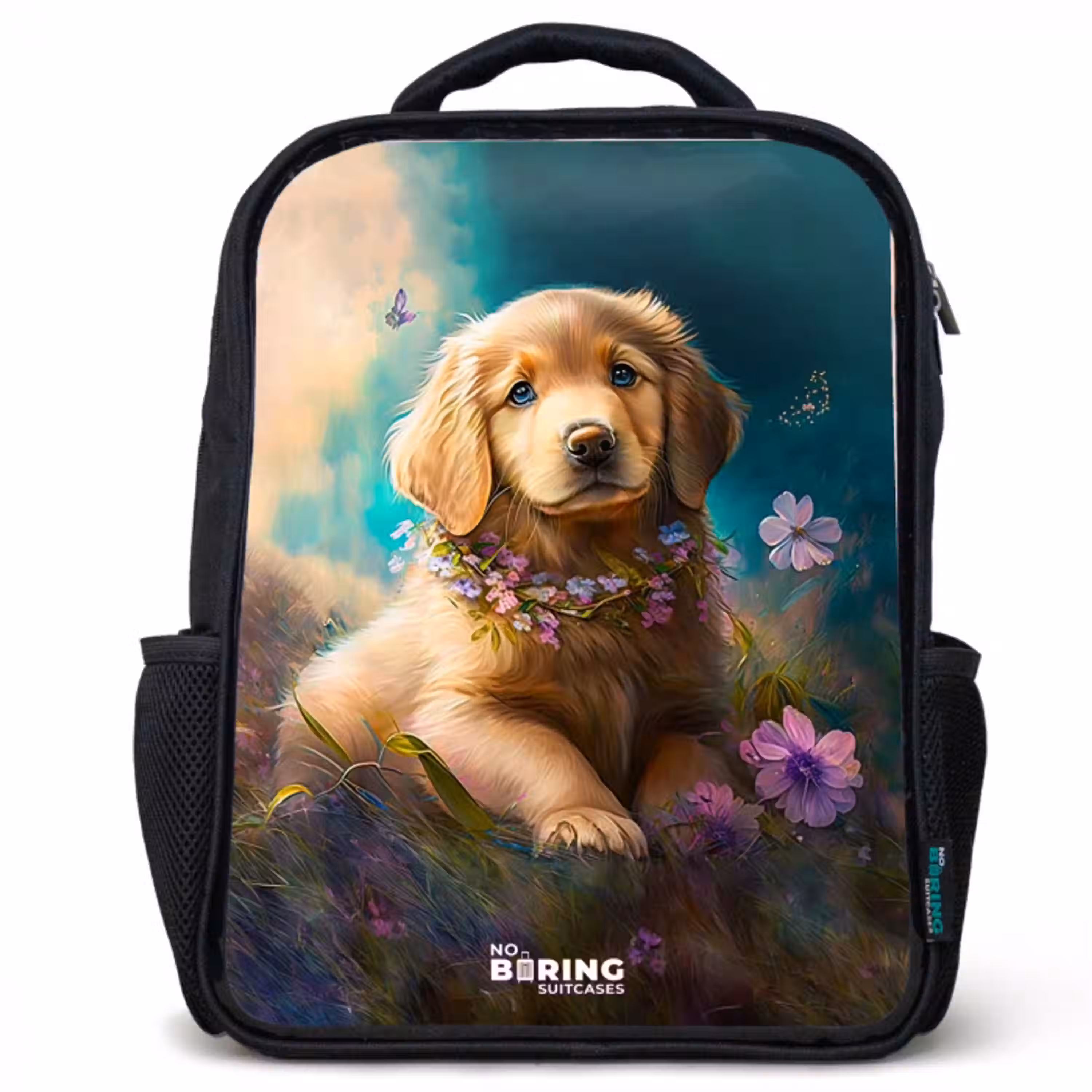 Goudkleurige puppy in het gras Rugzak - Zwart middel -3d