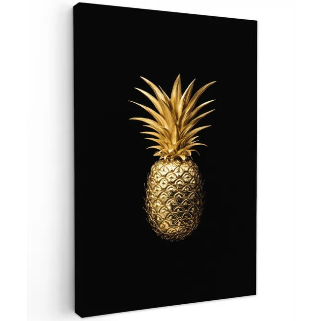 Ananas - Zwart - Goud - Luxe Tuinposter op houten frame 2 cm dik klein -3d
