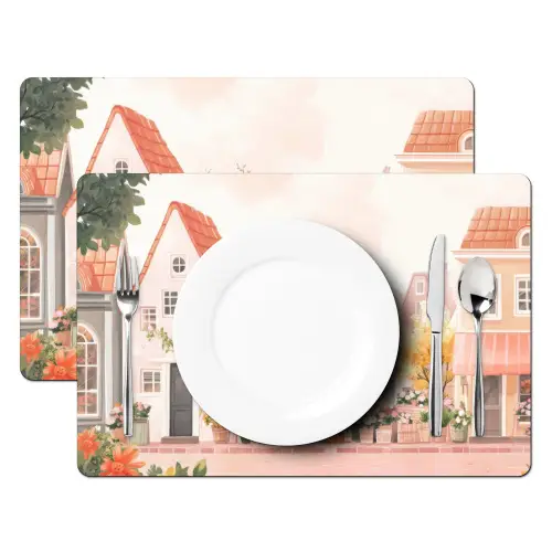 Bloemen - Huizen - Dorp Placemat vinyl groot -zzsfeer2_Kitchenyeah-website