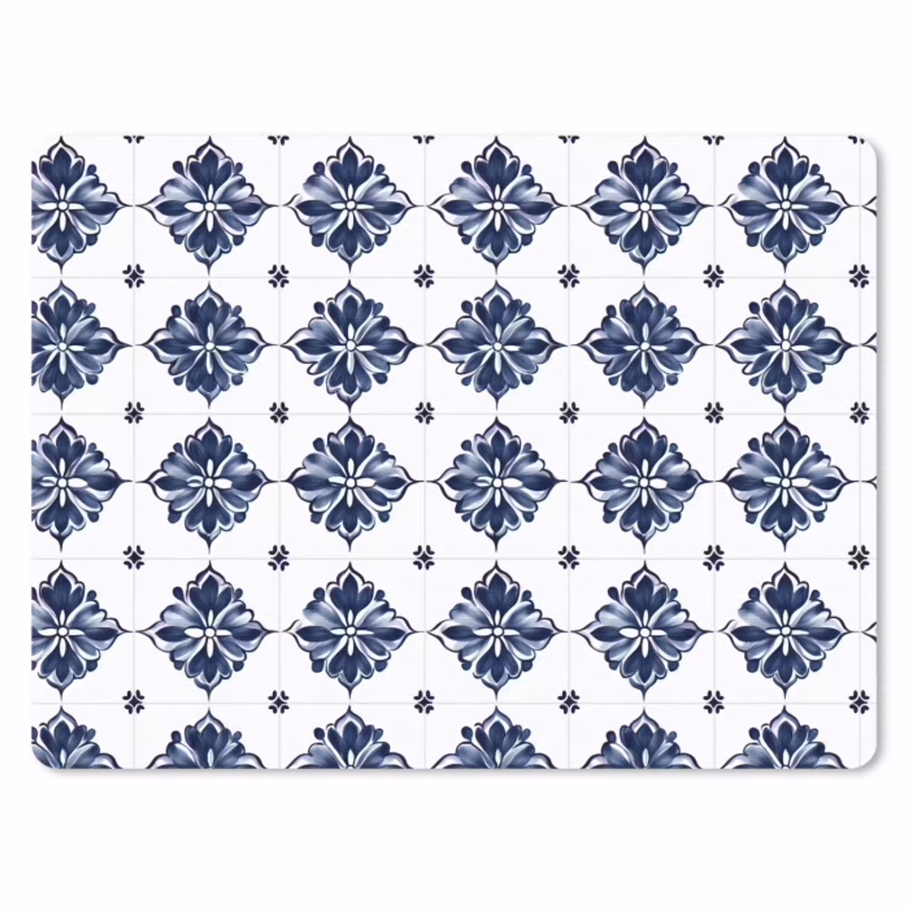 Tegelmotief - Blauw - Wit - Bloem muismat rubber klein 262 -3d