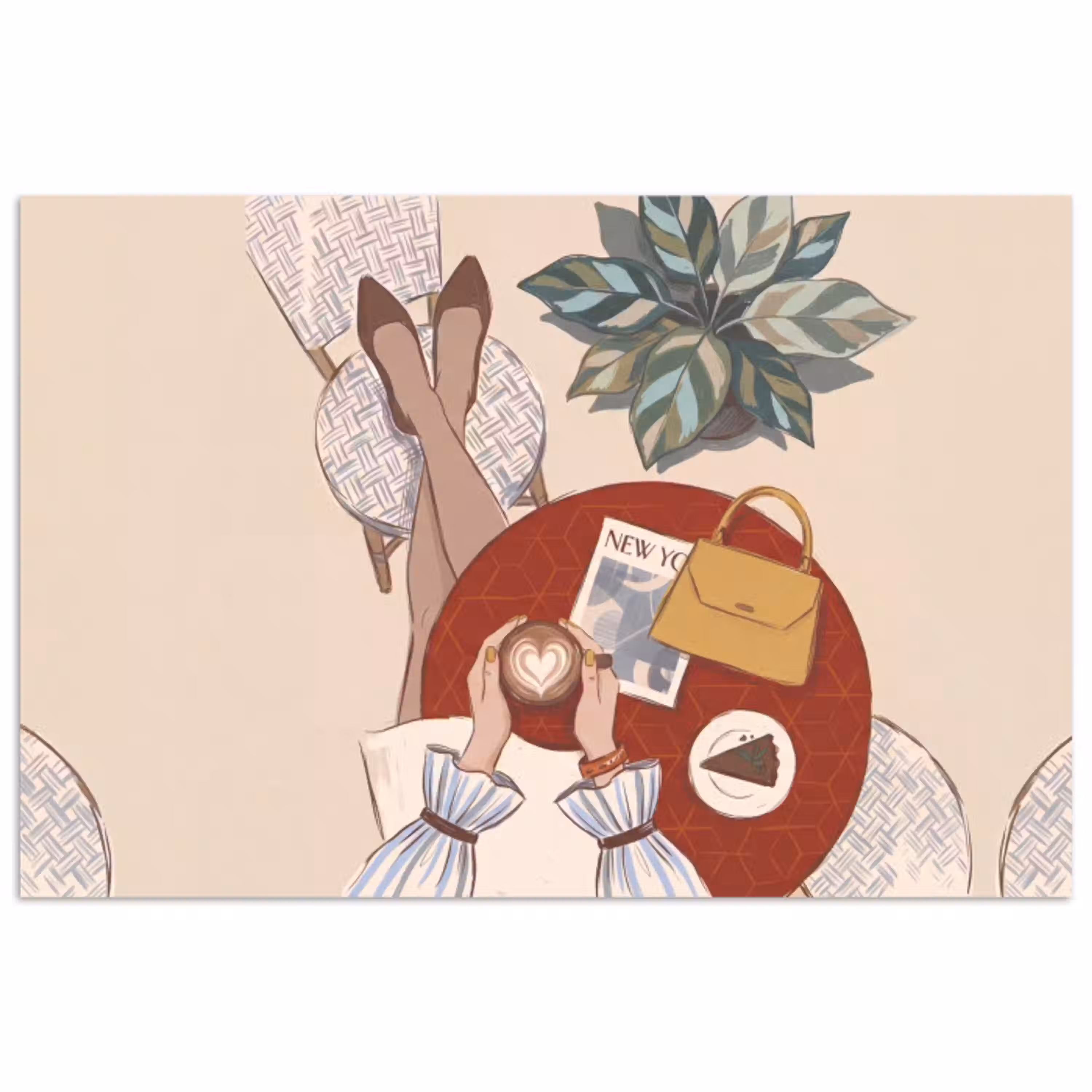 Mensen - Cafe - Koffie - Stadsleven - Modern poster papier klein -3d