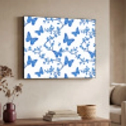 Vlinder - Bloemen - Blauw Textielframe zwart klein 947 -sfeer3