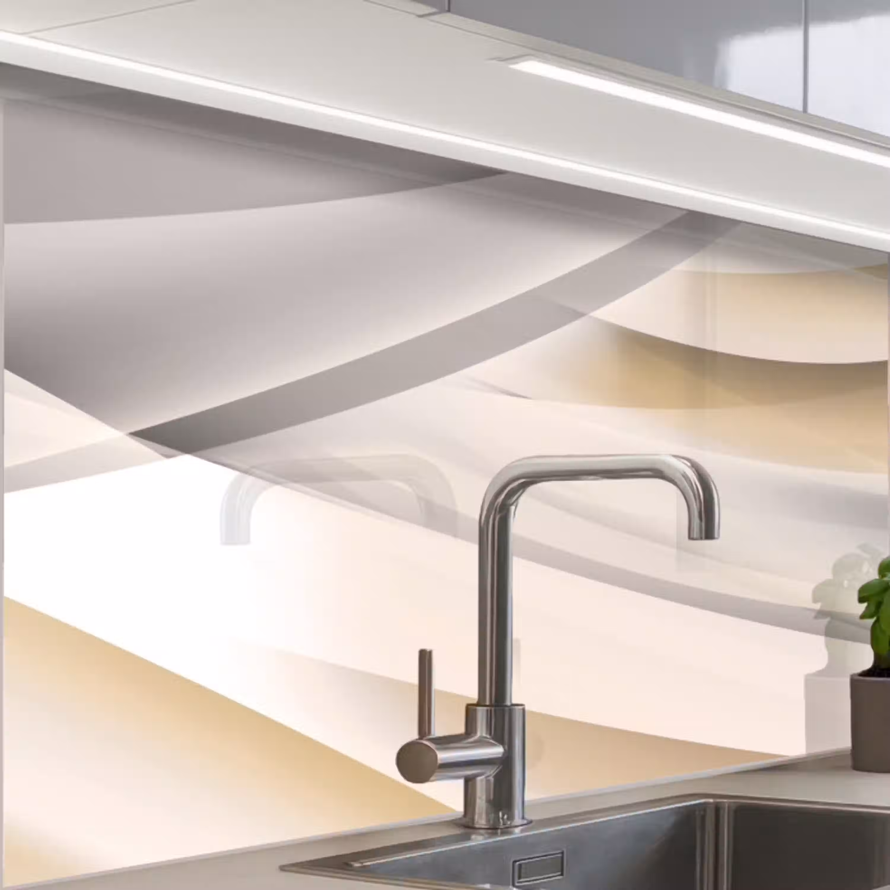 Golven - Abstract - Beige keuken achterwand 2 middel -zzzz3d_schuin