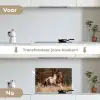 Paard - Bruin - Gras keuken achterwand spatscherm klein -voor_na_NL