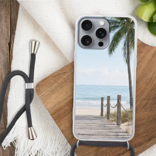 Palmbomen - Pad - Horizon Hoesje iPhone 16 Pro Max met koord klein -sfeer4