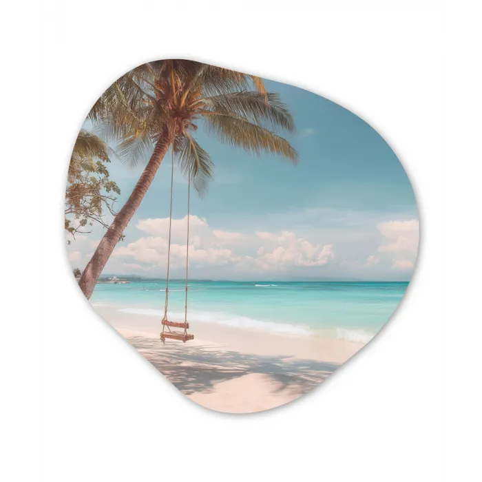 Palmboom - Schommel - Strand - Lucht Wandcirkel Organisch Forex 3mm klein -3d