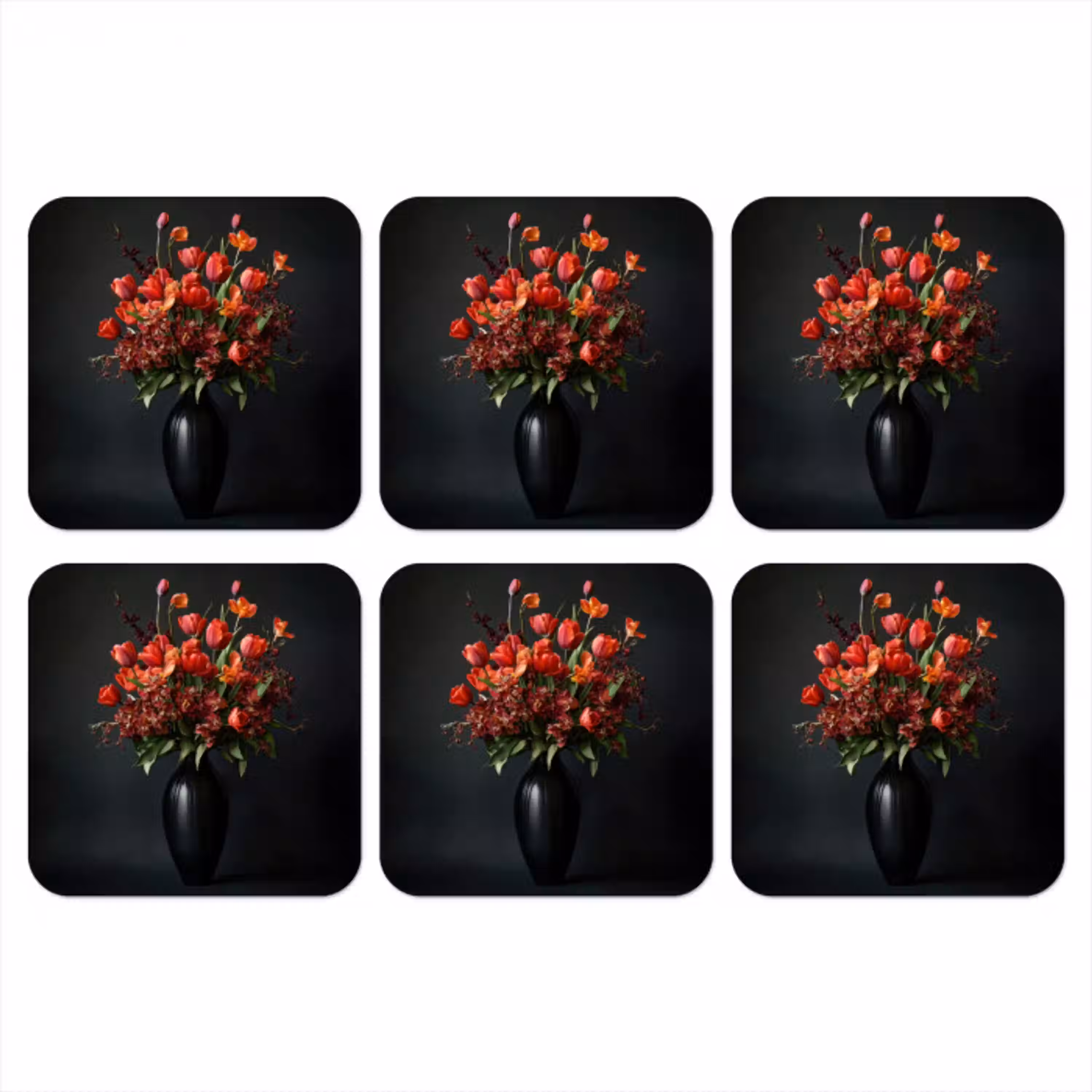 Boeket - Tulpen - Vaas - Rood onderzetter kurk middel -3d