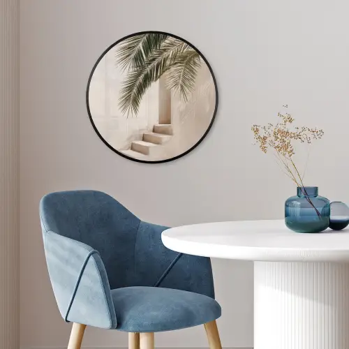 Palmboom - Schaduw - Trap - Beige Fotolijst rond zonder passe partout klein -sfeer2