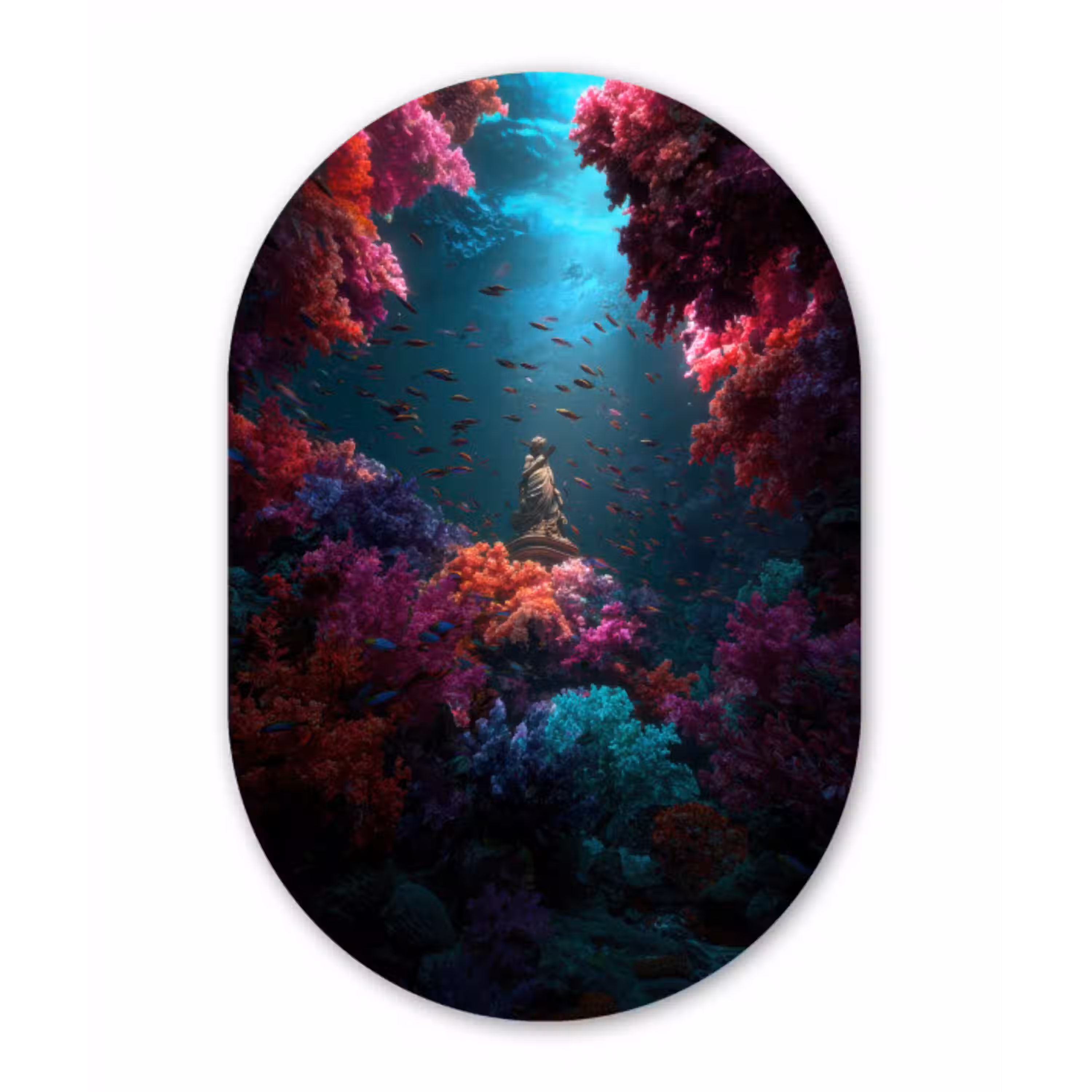 Standbeeld - Zeebodem - Koraal - Kleurrijk Wandcirkel Ovaal Glas middel -3d