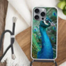 Pauw - Veren - Blauw Hoesje iPhone 16 Pro Max met koord klein -sfeer4