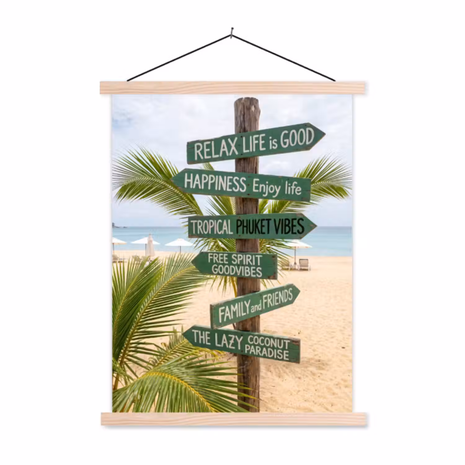 Hanging Poster - Beach - Signpost - Palm Trees - Tropical - Green