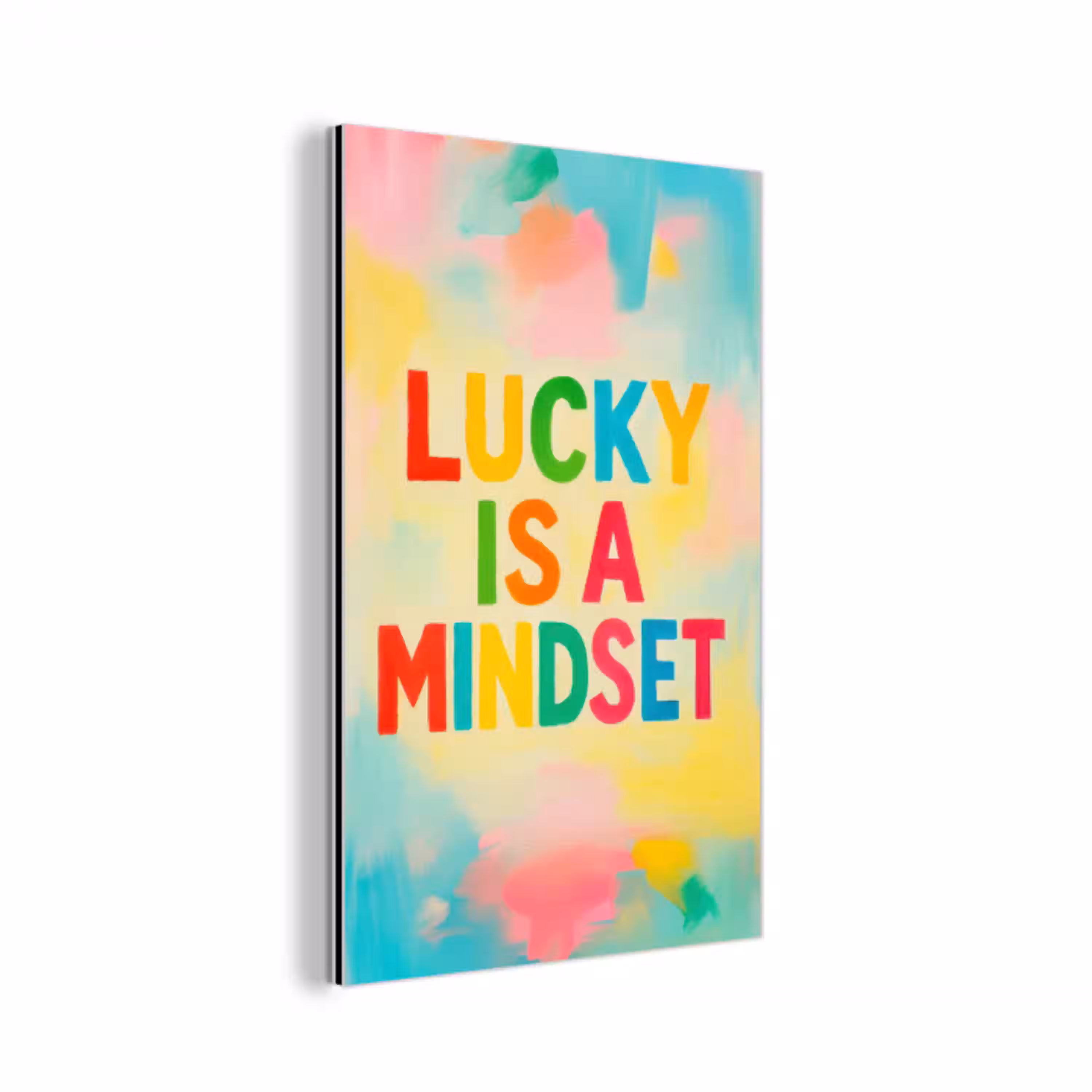 Quote - Lucky - Regenboogkleuren aluminium wit klein -3d