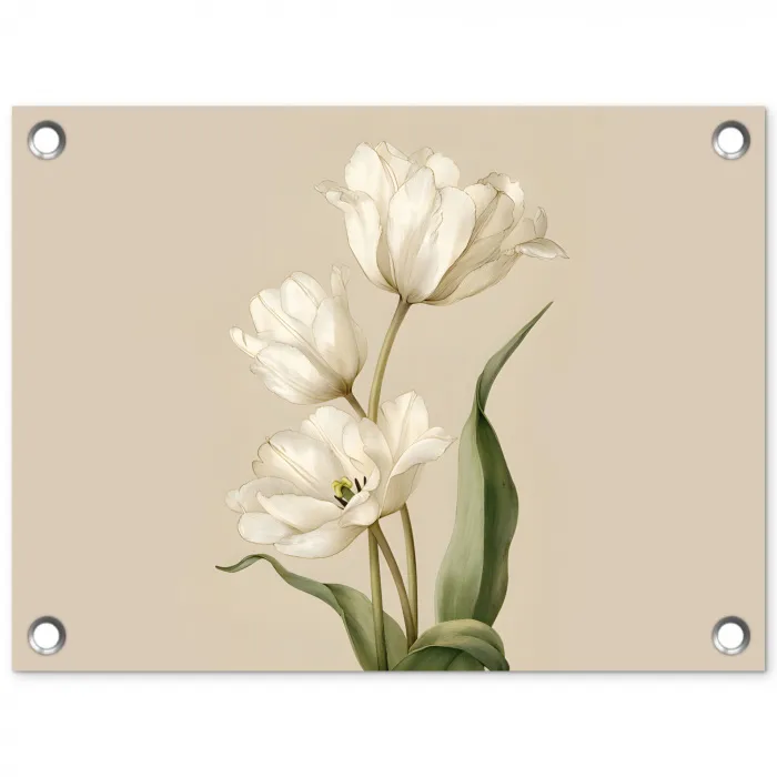 Tulpen - Wit - Bladeren tuinposter los doek klein -3d