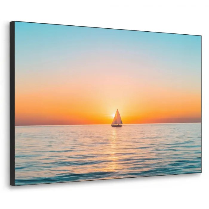 Zee - Zeilboot - Zonsondergang Textielframe zwart klein -3d