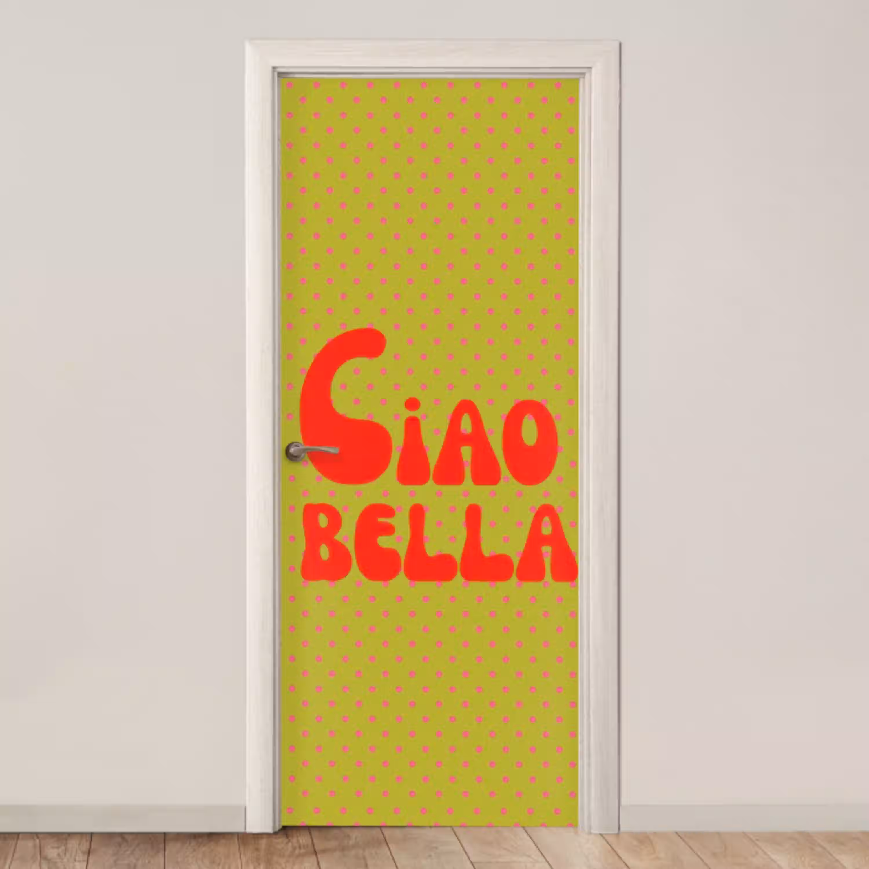 Ciao bella - Rood - Groen - Stippen deurposter klein -3d_beige