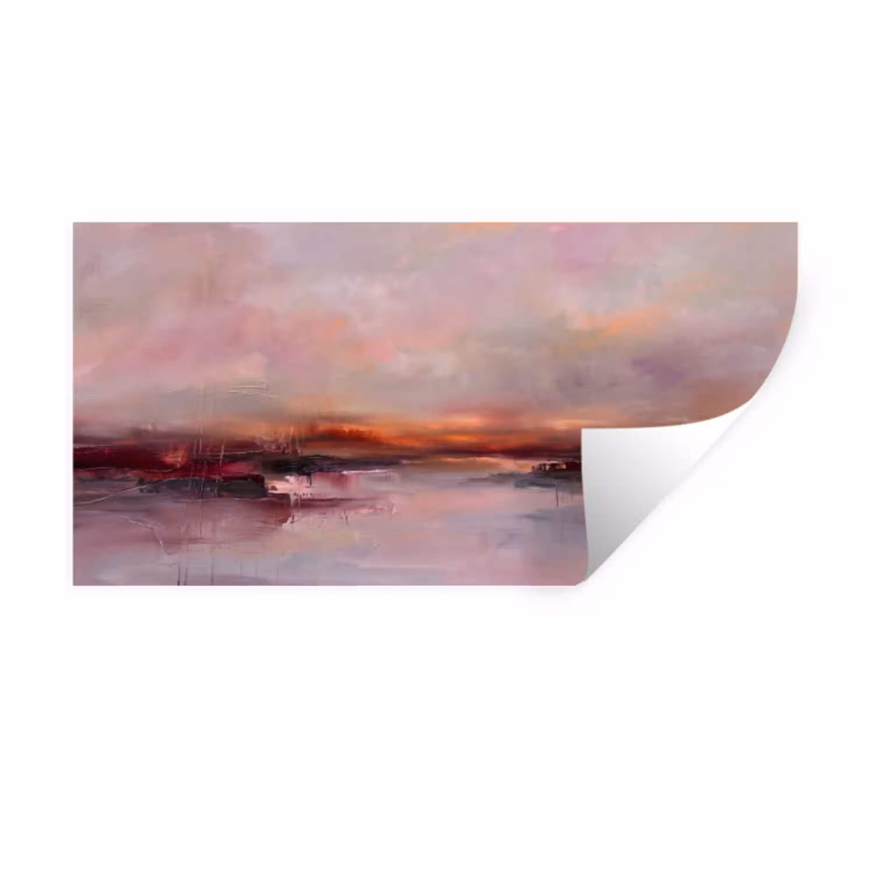 Landschap - Zonsondergang - Abstract - Modern - Roze Muursticker klein -3d