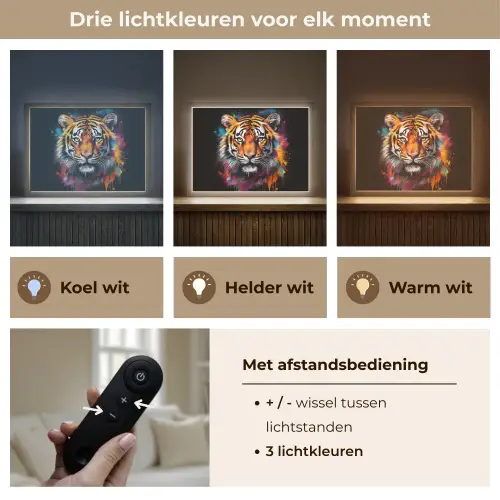 Tijger - Graffiti - Dieren - Zwart Light Box met batterij (Wandlamp) middel -USP_lichtkleurNL