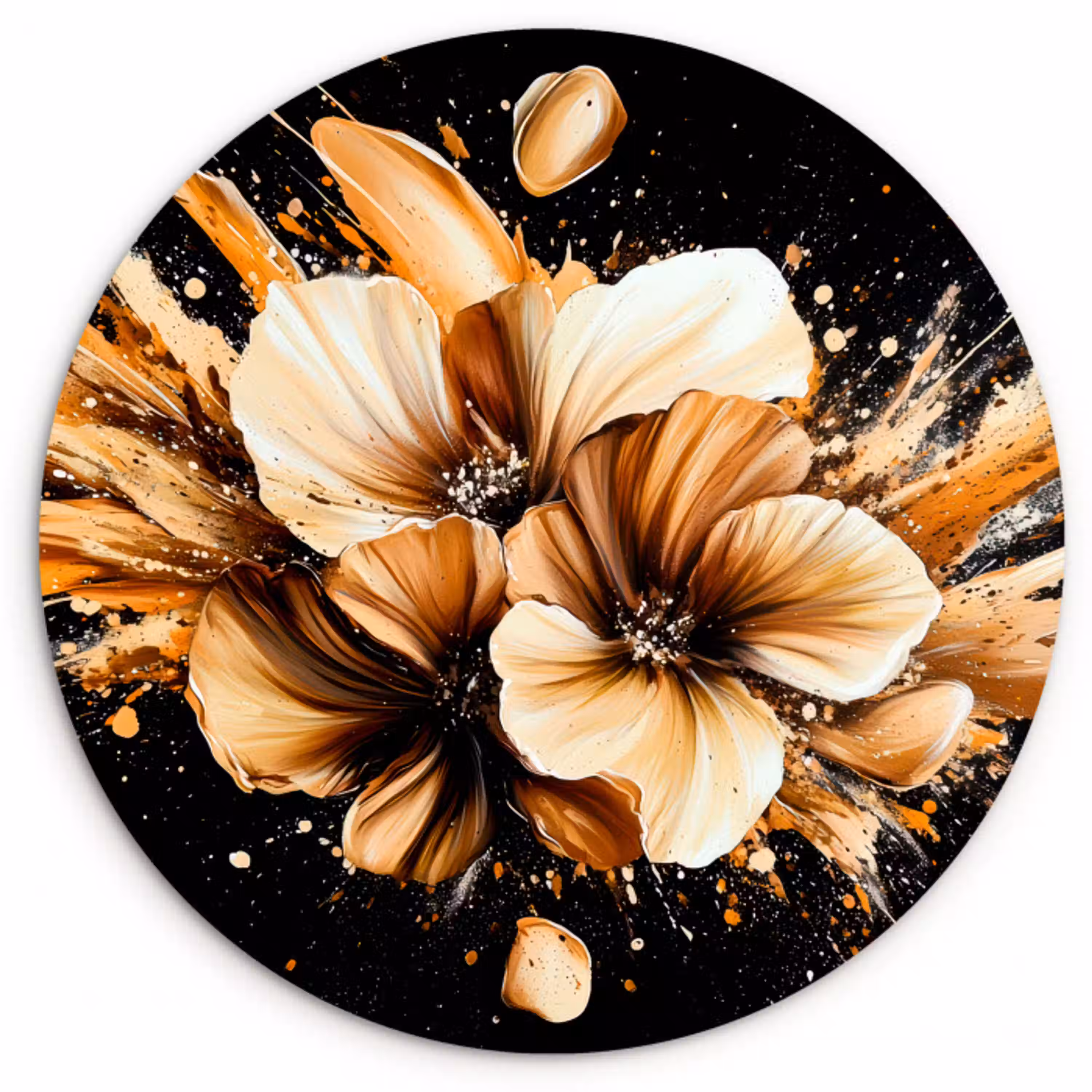 Bloemen - Goud - Graffiti - Zwart - Abstract Wandcirkel plexiglas klein -3d