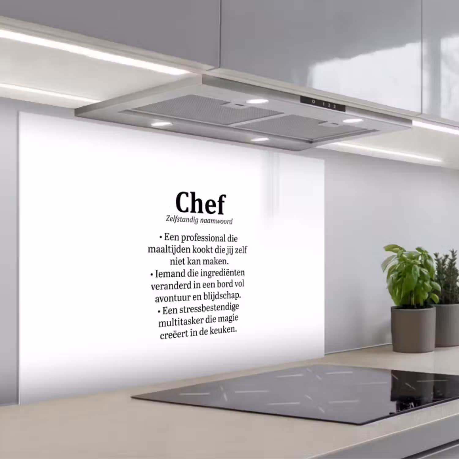 Spatscherm keuken - Kok - Definitie - Chef - Koken - Keuken - Spreuken - Woordenboek