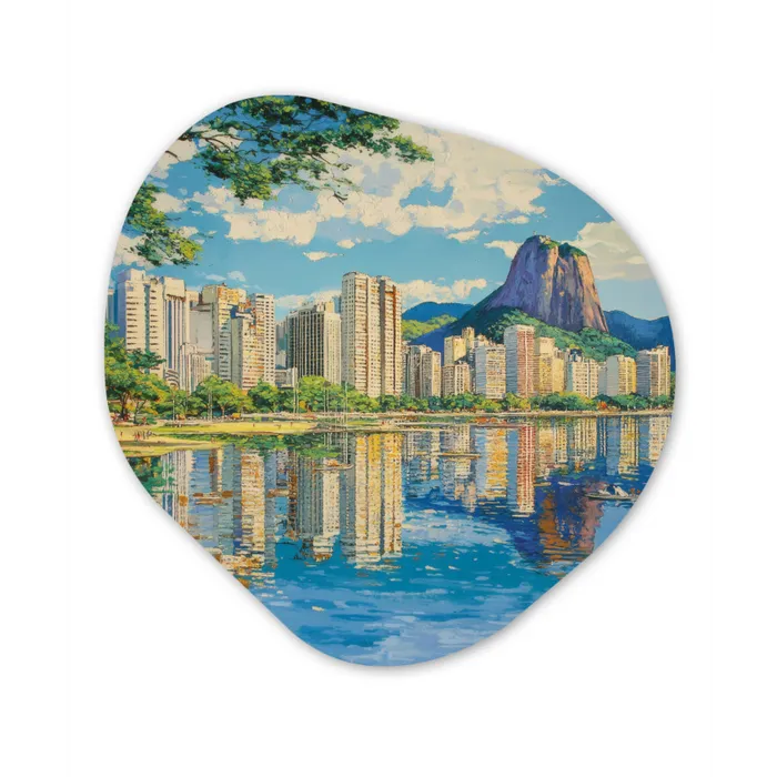 Berg - Skyline - Strand - Water Wandcirkel Organisch Forex 3mm klein -3d