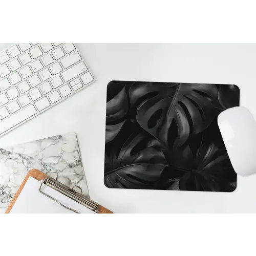 Zwart - Monstera - Bladeren muismat rubber klein -witbureau
