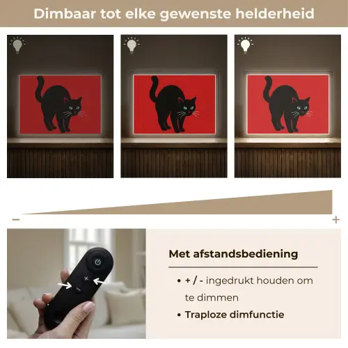 Kat - Zwart - Staart Light Box met batterij (Wandlamp) middel -USP_dimbaarNL