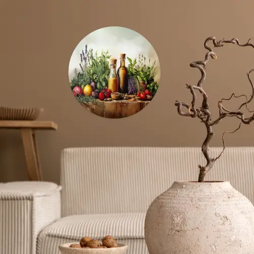 Stilleven - Kruiden - Specerijen - Fruit - Kleurrijk Wandcirkel behangsticker klein -sfeer1