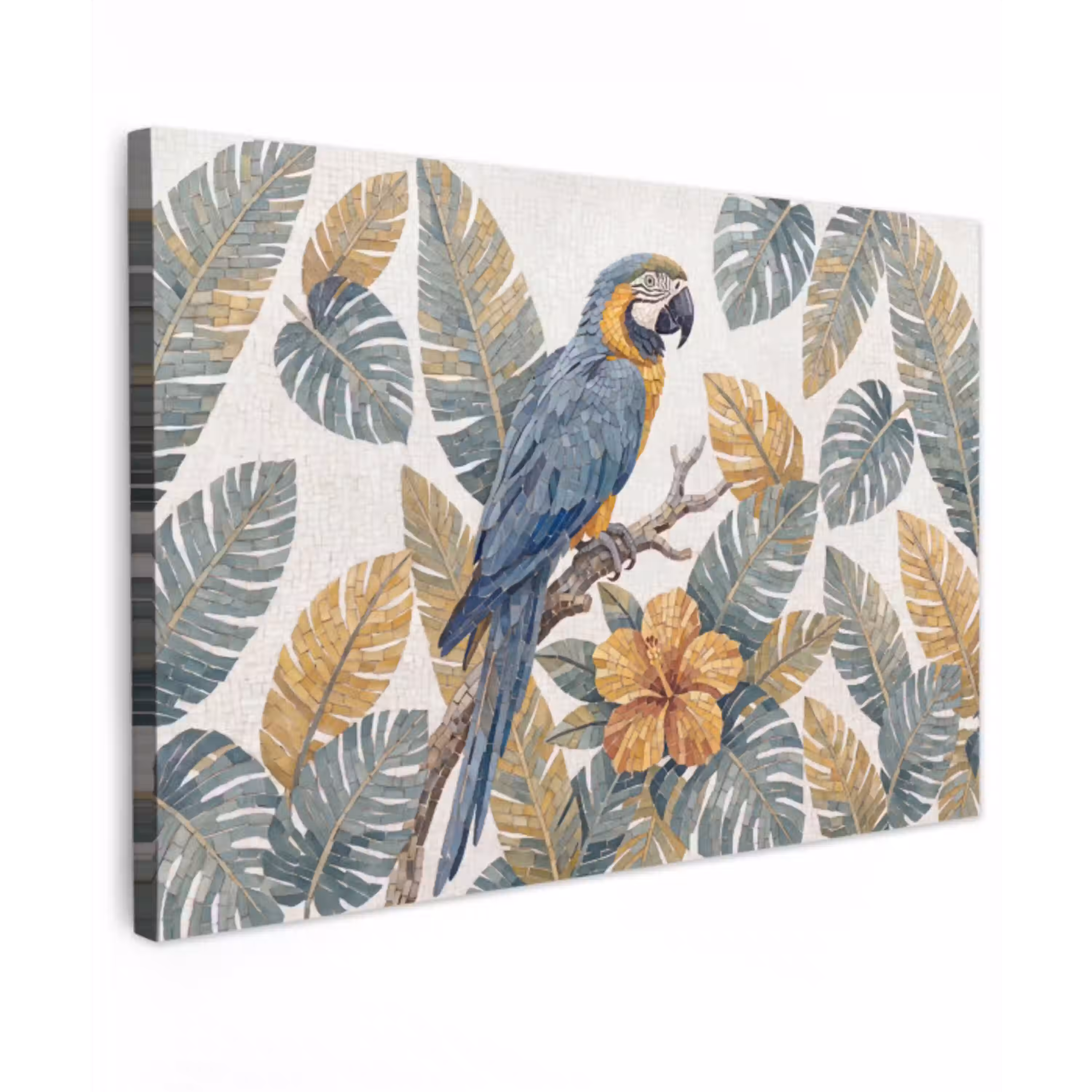 Vogel - Tak - Natuur - Mozaïek - Blauw Tuinposter op houten frame 2 cm dik klein -3d