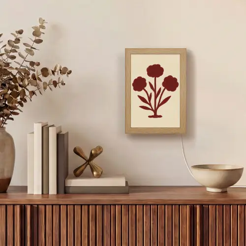 Bloemen - Bladeren - Rood - Minimalistisch Light Box met kabel (Tafellamp) klein -sfeer2