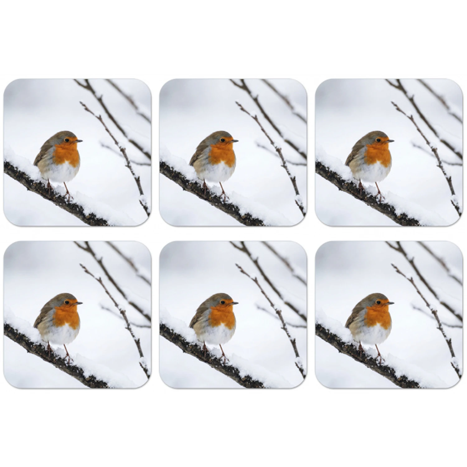 Roodborstje - Tak - Sneeuw - Winter - Levendig onderzetter kurk middel -zkaufland3dotto