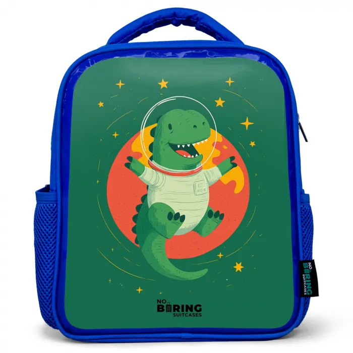 Dino - Planeet - Sterren - Groen Kinderrugzak - Blauw middel -3d