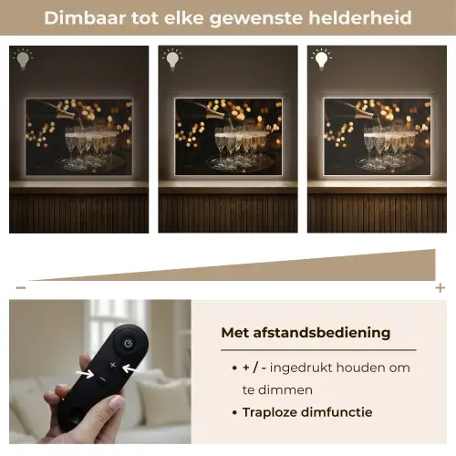 Lichtjes - Champagne - Dienblad - Glazen Light Box met batterij (Wandlamp) middel -USP_dimbaarNL
