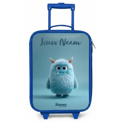 Blauw pluizig monster met hoorns Kinderkoffer - Blauw klein -zz3dotto